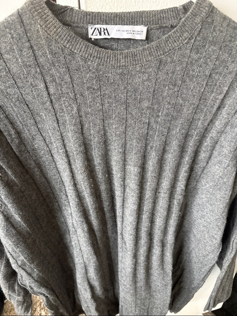 Zara Gray Ribbed Crewneck Top